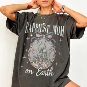 Retro Happiest Mom On Earth Shirt Disney Castle Tee, Coquette Bow Mom T Shirt